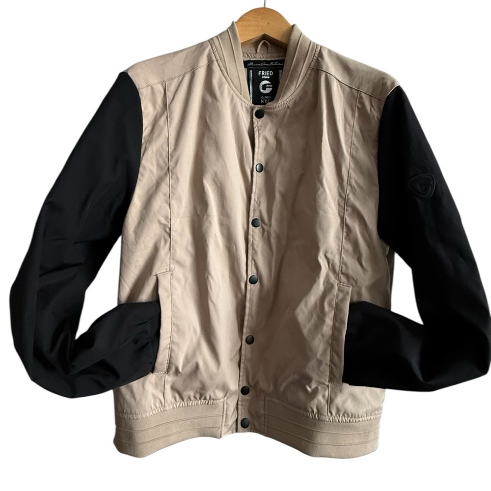 Fried Denim NYC Varsity Style Jacket Black & Tan | Size L